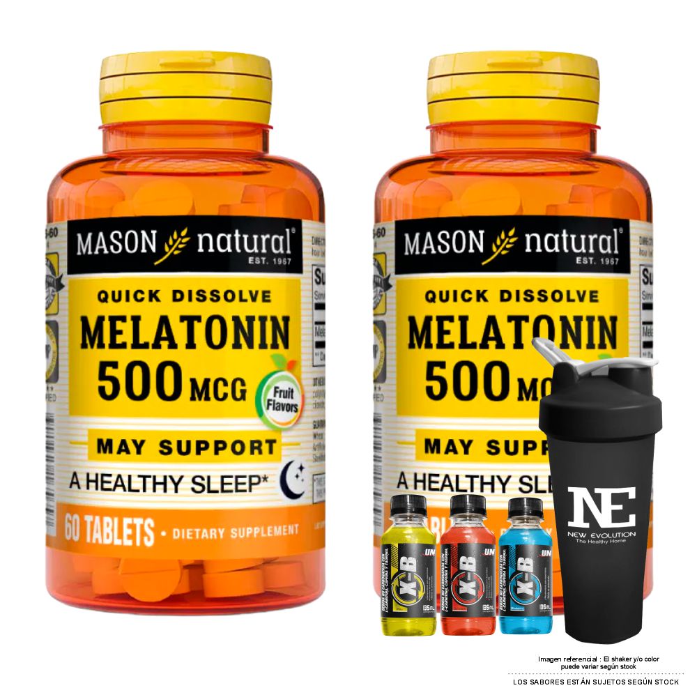 COMBO VITAMINAS MASON NATURAL - 2 MELATONINA 500 MCG (60 TAB SUBLINGUAL) + SHAKER