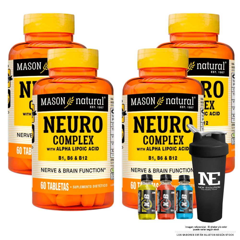 COMBO VITAMINAS MASON NATURAL - 4 NEURO COMPLEX CON ÁCIDO ALFA LIPOICO (60 TAB) + SHAKER