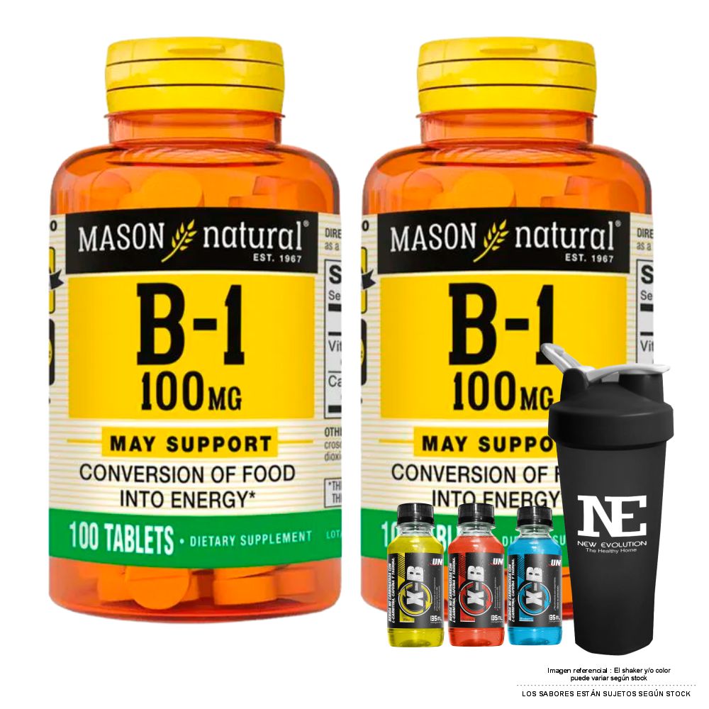 COMBO VITAMINAS MASON NATURAL - 2 VITAMINA B-1 100 MG (100 TAB) + SHAKER