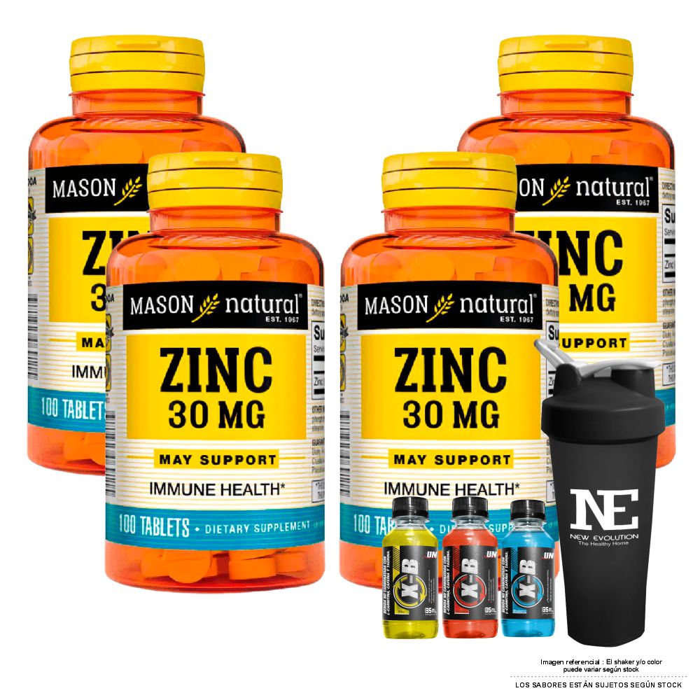 COMBO VITAMINAS MASON NATURAL - 4 ZINC 30 MG (100 TAB) + SHAKER