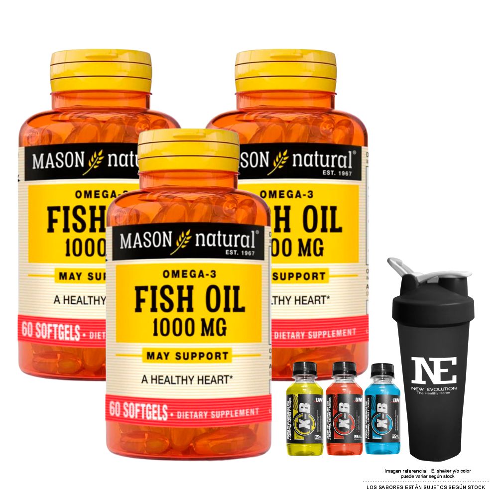 COMBO VITAMINAS MASON NATURAL - 3 OMEGA 3 FISH OIL 1000 MG (60 SOFTG) + SHAKER