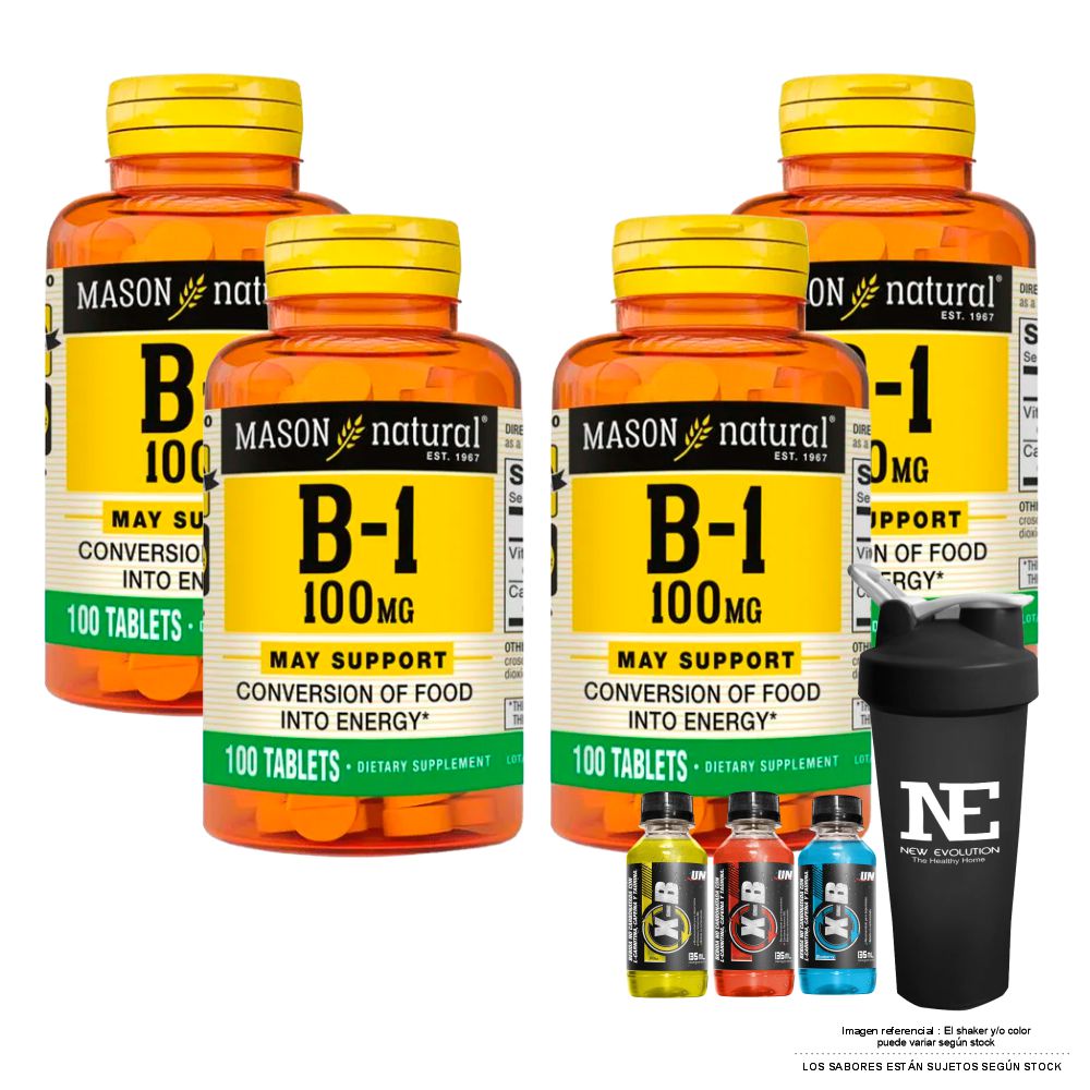 COMBO VITAMINAS MASON NATURAL - 4 VITAMINA B-1 100 MG (100 TAB) + SHAKER
