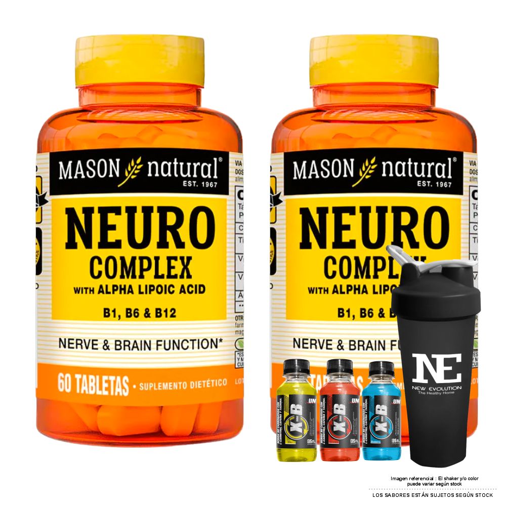 COMBO VITAMINAS MASON NATURAL - 2 NEURO COMPLEX CON ÁCIDO ALFA LIPOICO (60 TAB) + SHAKER