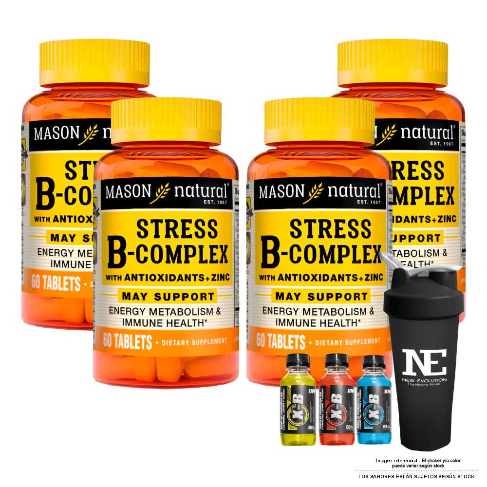 COMBO VITAMINAS MASON NATURAL - 4 STRESS FORMULA B-COMPLEX CON ANTIOXIDANTES+ZINC (60 TAB) + SHAKER