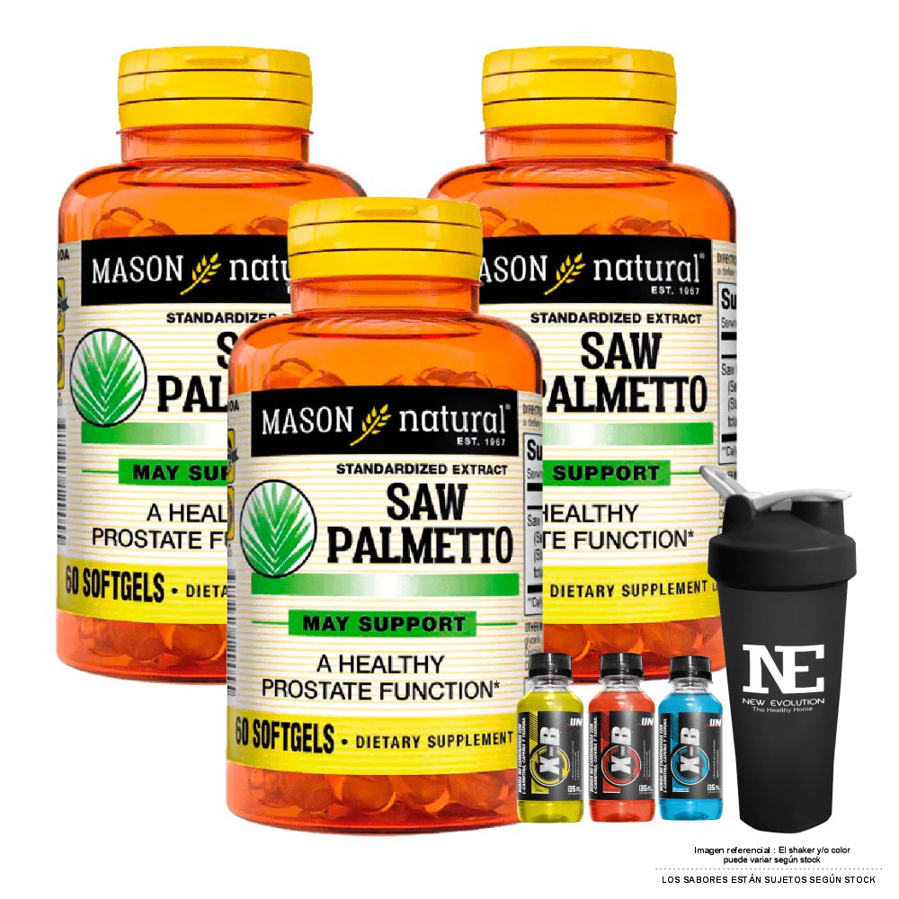 COMBO VITAMINAS MASON NATURAL - 3 SAW PALMETTO EXTRACTO ESTANDARIZADO 160 MG (60 SOFTG) + SHAKER