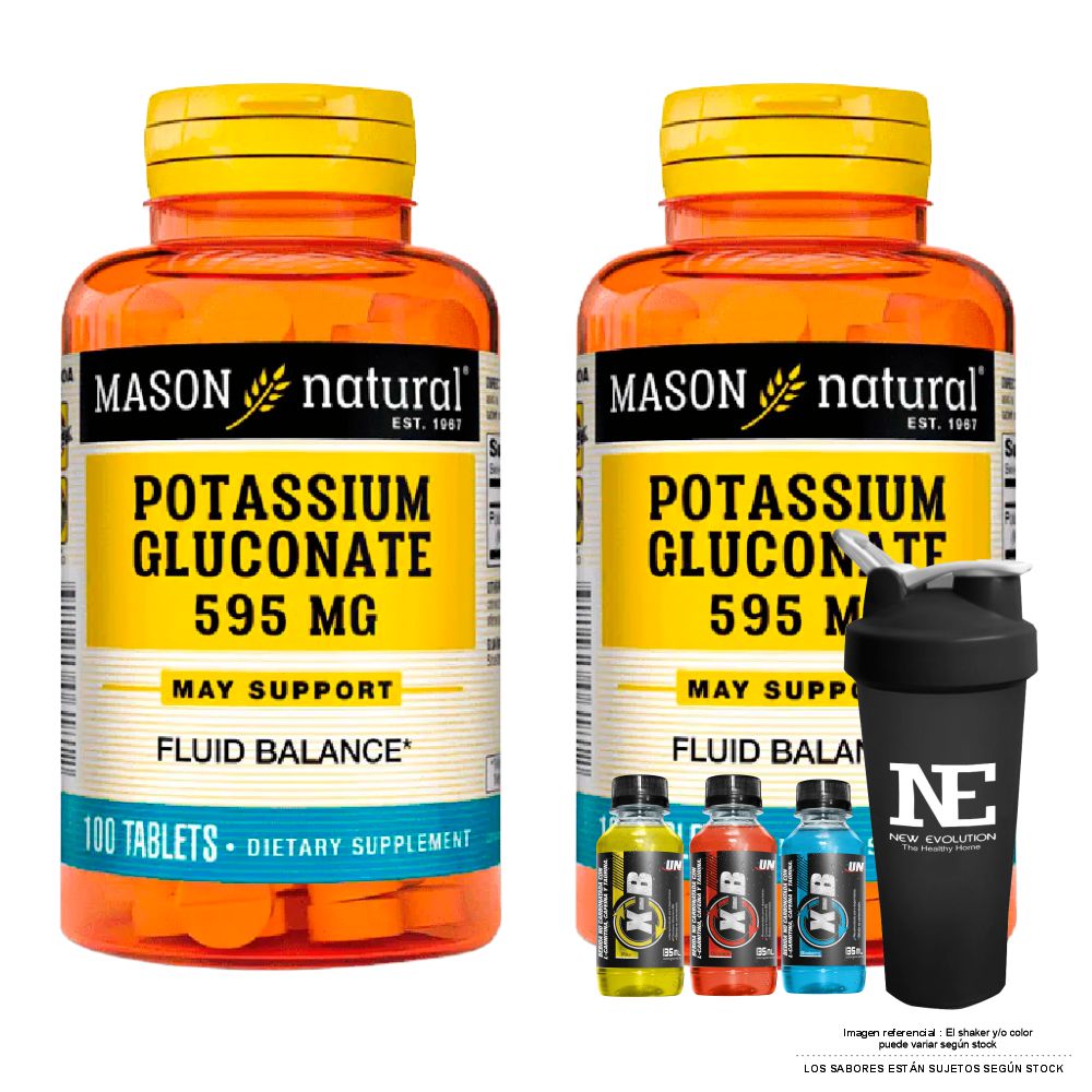 COMBO VITAMINAS MASON NATURAL - 2 GLUCONATO DE POTASIO 595 MG (100 TAB) + SHAKER