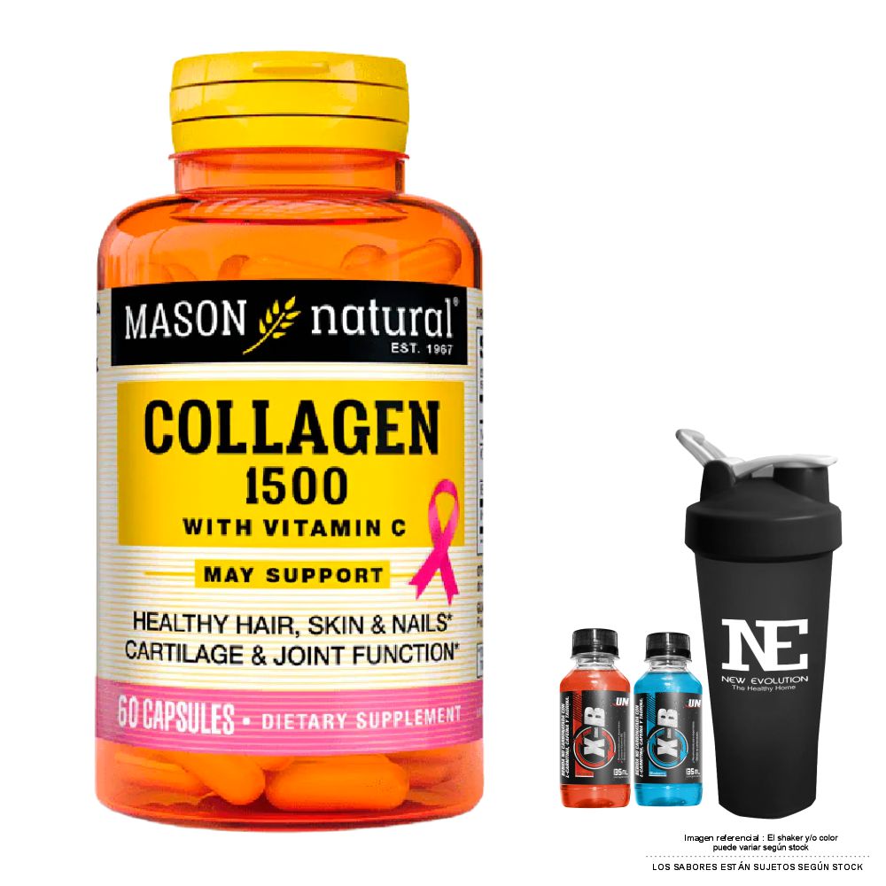 VITAMINAS MASON NATURAL - COLÁGENO 1500 PLUS + BIOTINA + VITAMINA C (60 CAP) + SHAKER