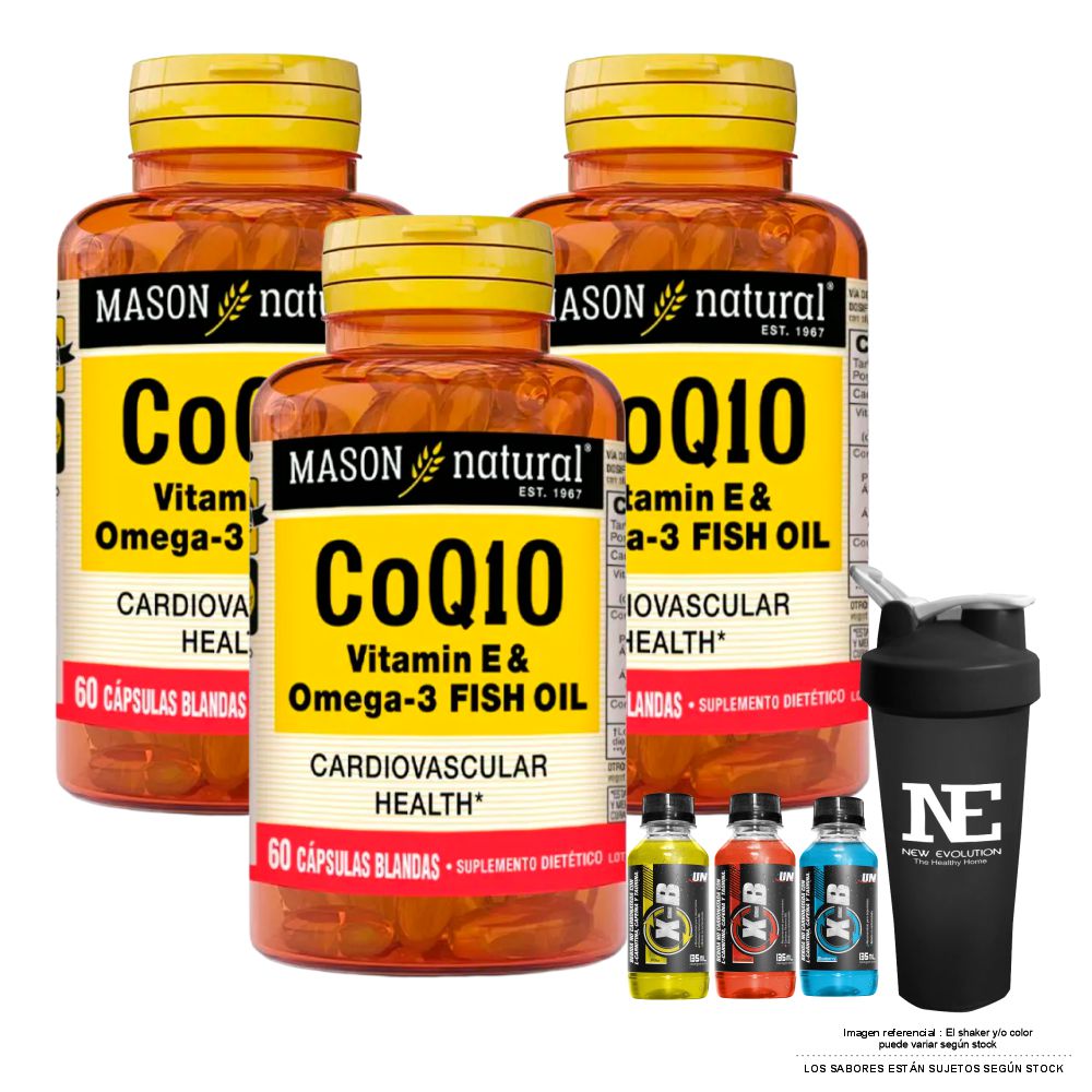 COMBO VITAMINAS MASON NATURAL - 3 CoQ10 (VITAMINA E & OMEGA 3 FISH OIL) (60 SOFTG) + SHAKER