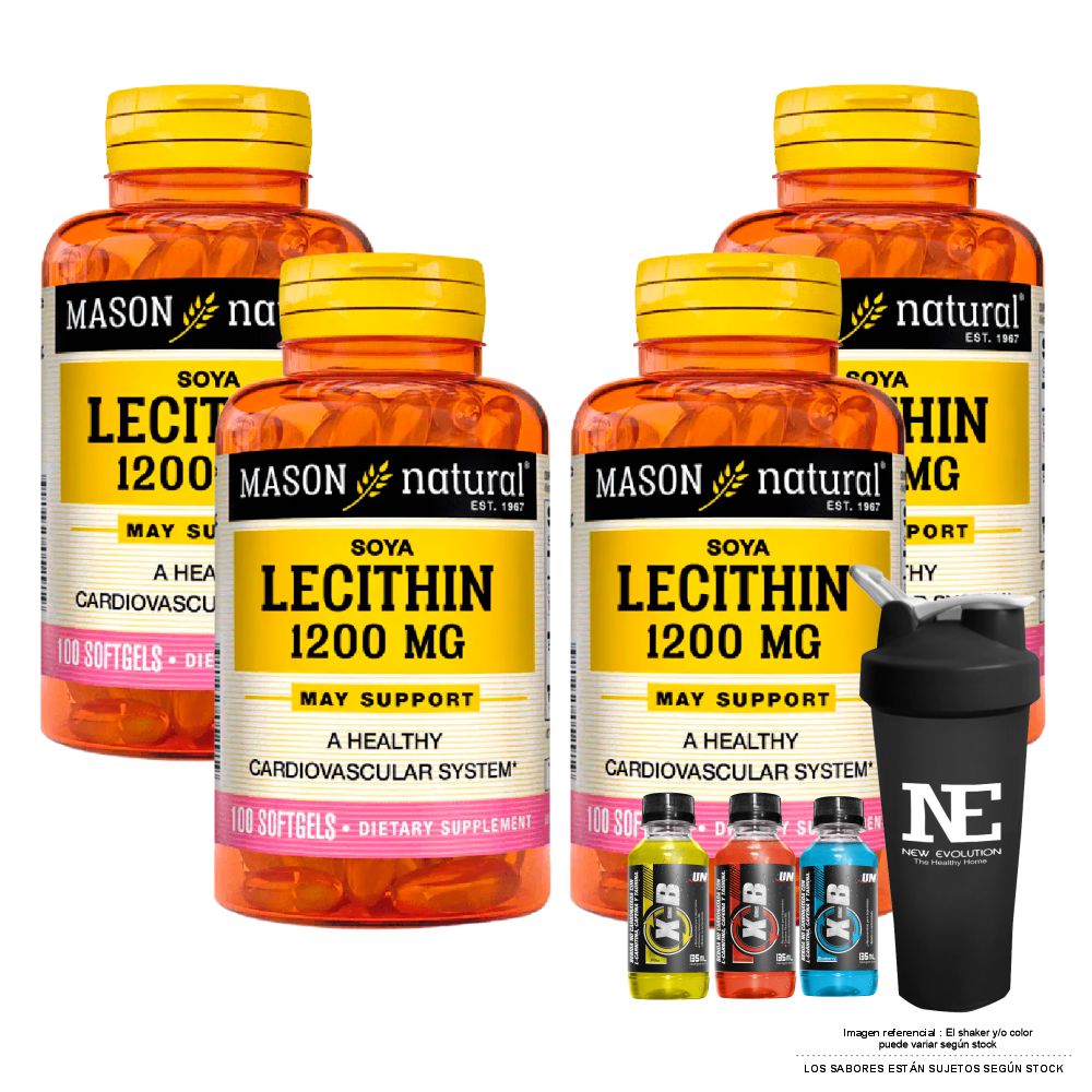 COMBO VITAMINAS MASON NATURAL - 4 LECITINA DE SOYA 1200 MG (100 SOFTG) + SHAKER