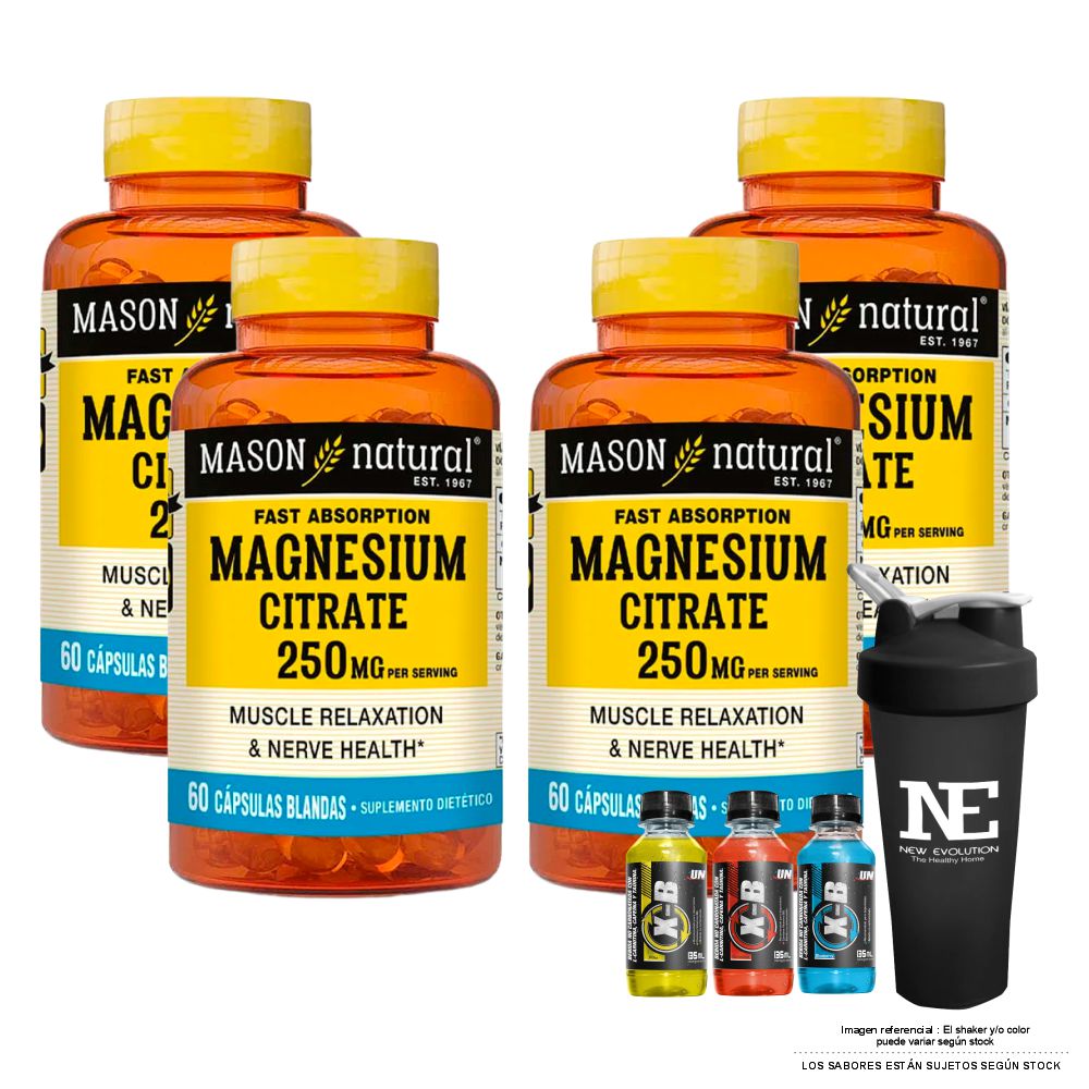 COMBO VITAMINAS MASON NATURAL - 4 CITRATO DE MAGNESIO (60 SOFTG) + SHAKER