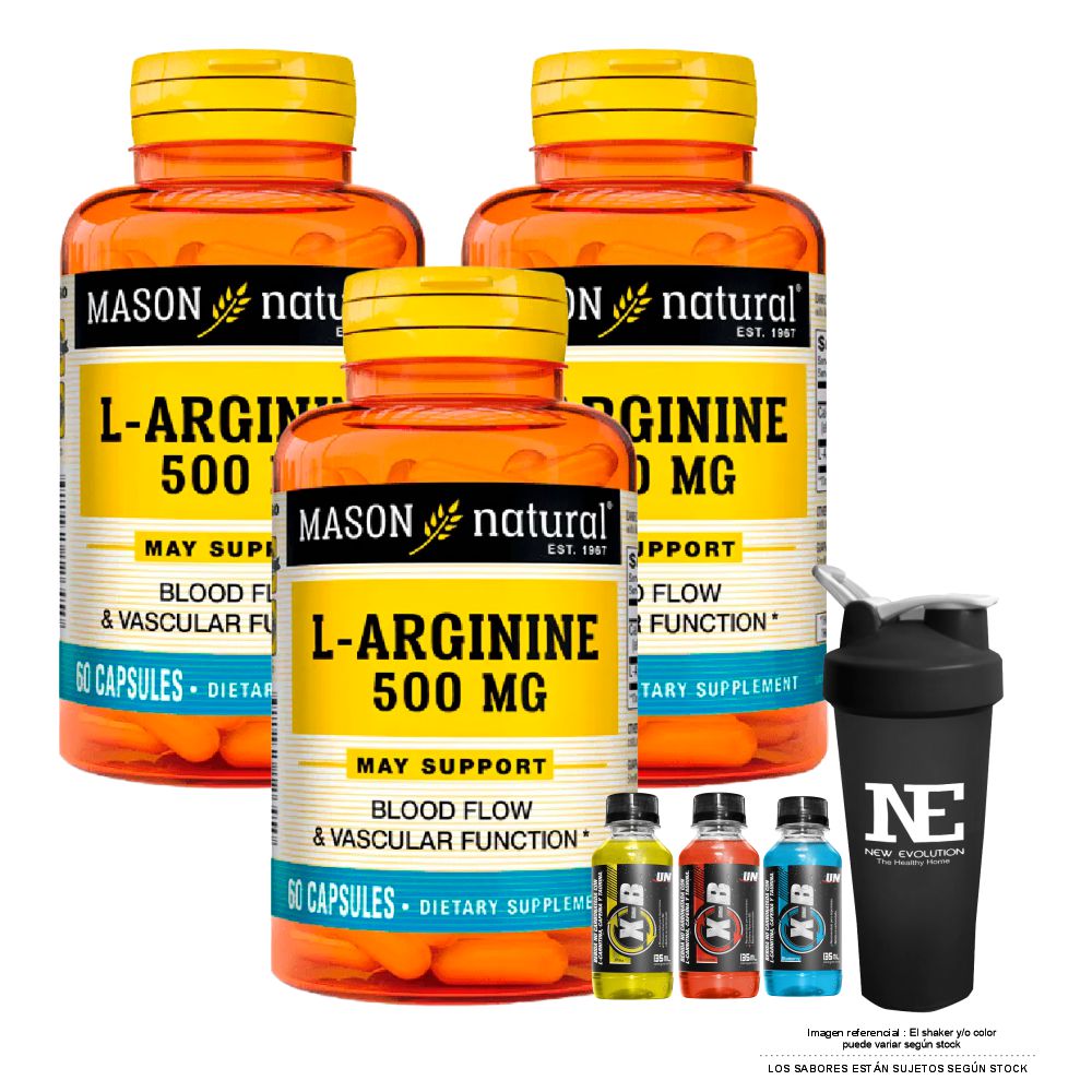 COMBO VITAMINAS MASON NATURAL - 3 L-ARGININA 500 MG (60 CAP) + SHAKER