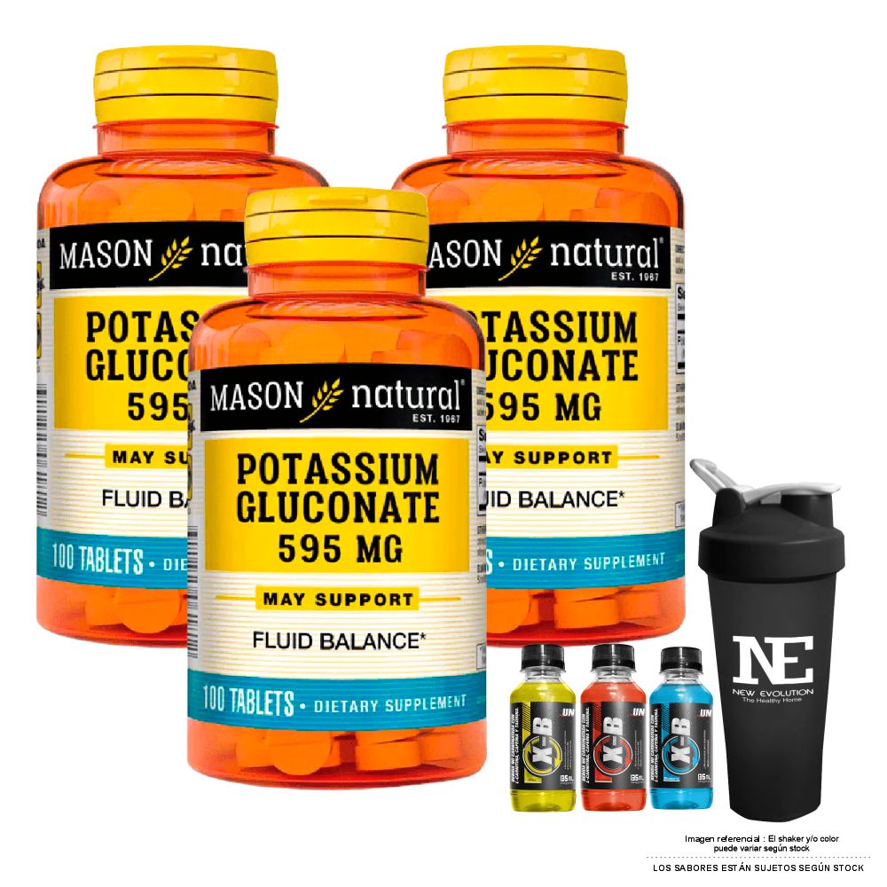 COMBO VITAMINAS MASON NATURAL - 3 GLUCONATO DE POTASIO 595 MG (100 TAB) + SHAKER