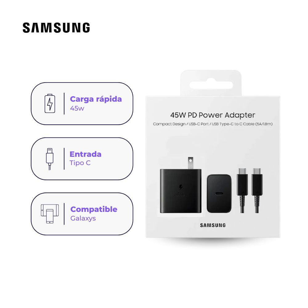 Cargador de pared Samsung de carga rápida USB-C de 45W