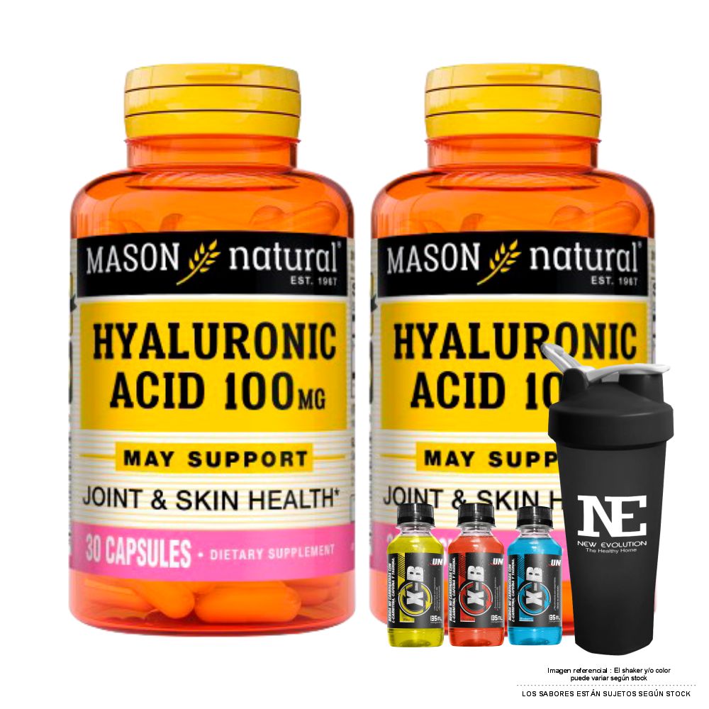 COMBO VITAMINAS MASON NATURAL - 2 ÁCIDO HIALURÓNICO 100 MG (30 CAP) + SHAKER