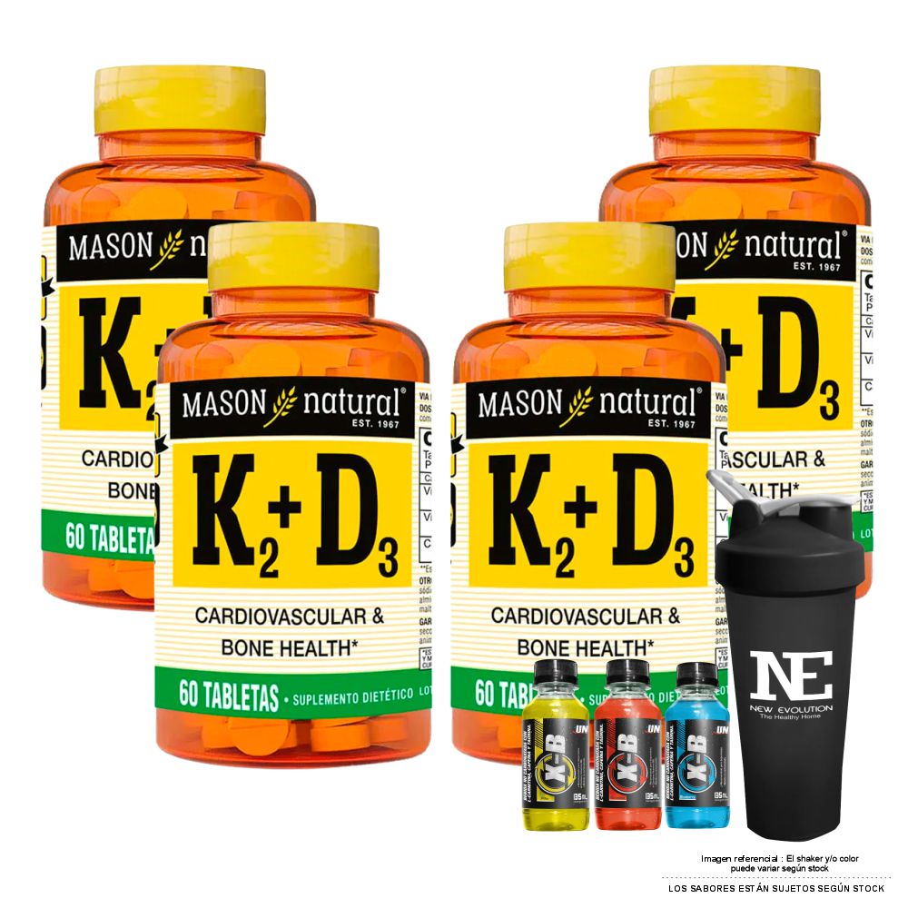 COMBO VITAMINAS MASON NATURAL - 4 VITAMINA K2 + D3 (60 TAB) + SHAKER