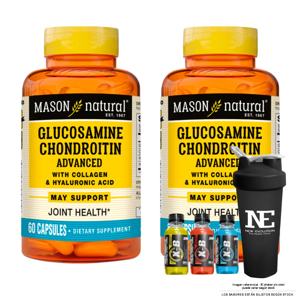 COMBO VITAMINAS MASON NATURAL - 2 GLUCOSAMINA CONDROITINA CON ÁCIDO HIALURÓNICO (60 CAP) + SHAKER