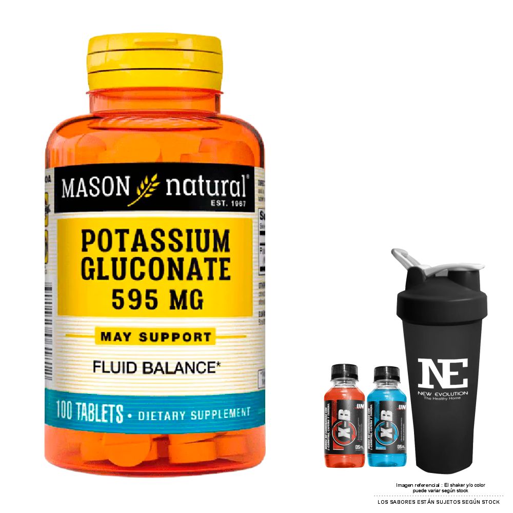 VITAMINAS MASON NATURAL - GLUCONATO DE POTASIO 595 MG (100 TAB) + SHAKER