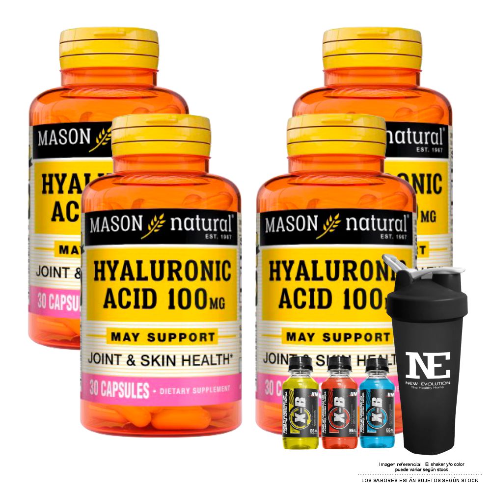 COMBO VITAMINAS MASON NATURAL - 4 ÁCIDO HIALURÓNICO 100 MG (30 CAP) + SHAKER