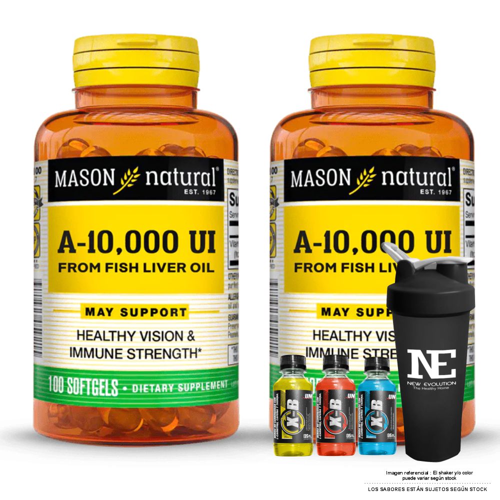 COMBO VITAMINAS MASON NATURAL - 2 VITAMINA A 10,000 UI FROM FISH LIVER OIL (100 SOFTG) + SHAKER