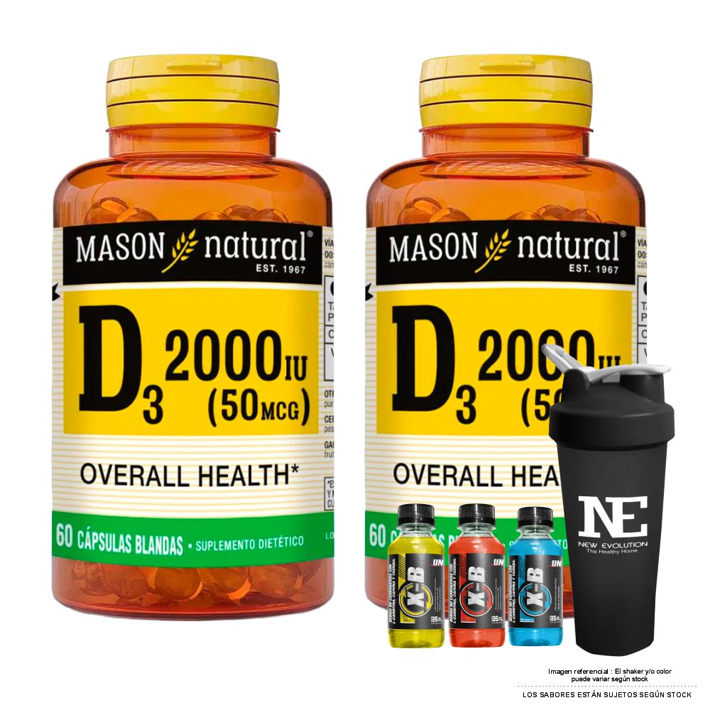 COMBO VITAMINAS MASON NATURAL - 2 D-3 2000 UI (60 SOFTG) + SHAKER