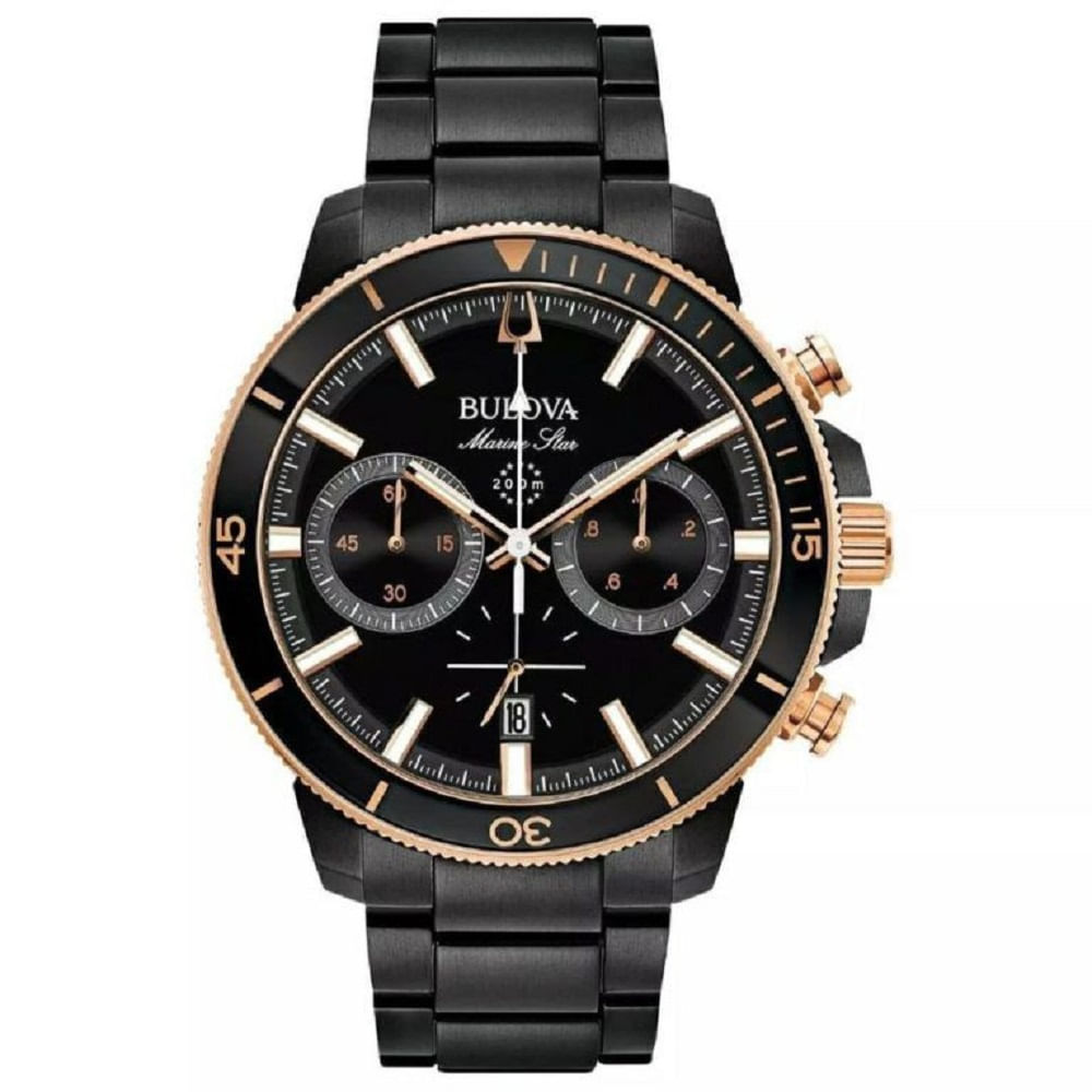 Reloj Bulova Marine Star black cronografo coles oro rosa