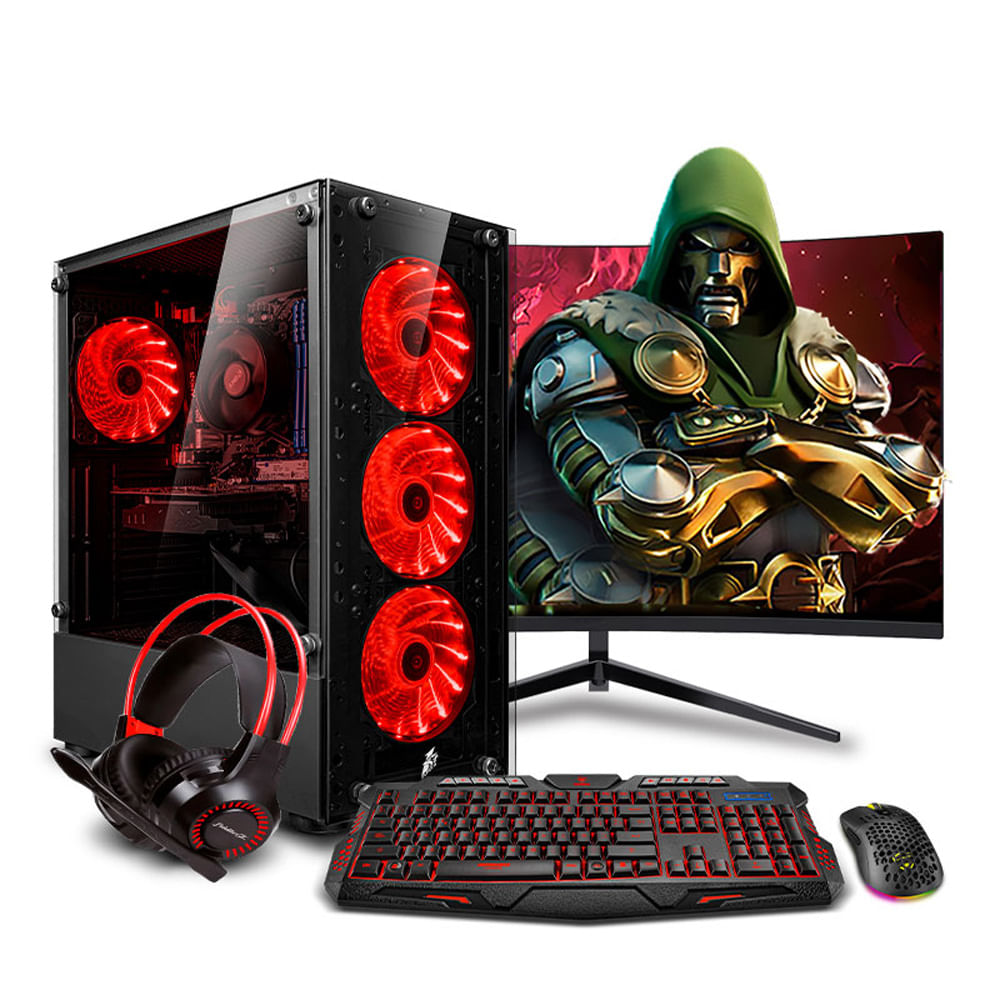 COMPUTADORA GAMER HAKU RED PLUS RYZEN 5 8600G 8GB DDR5 500GB 24 CURVO MI PC LISTA MIPCLISTA