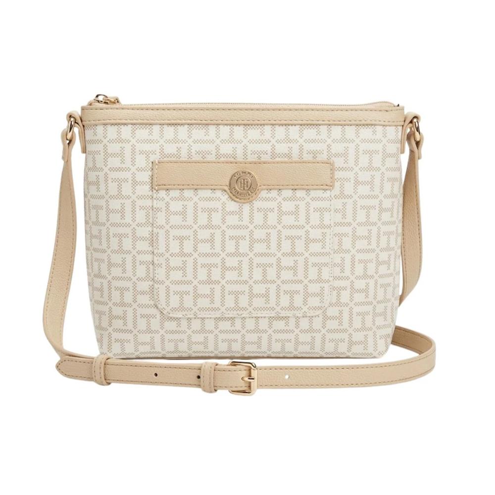 CARTERA JADEN PLUS BANDOLERA TOMMY HILFIGER 69J559 BEIGE CON BLANCO E ICONICO LOGO