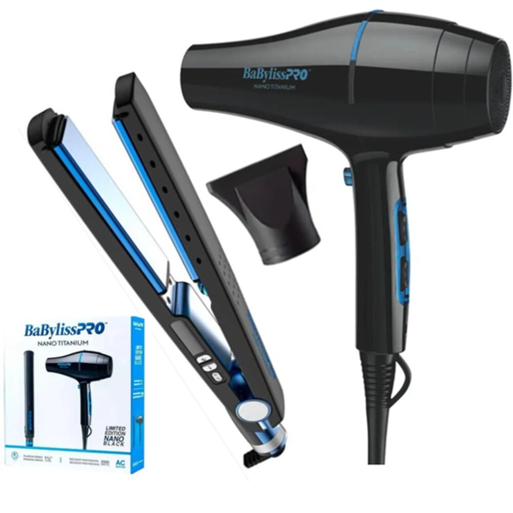 Combo Babylisspro Plancha Alisadora y Secadora Nano Black