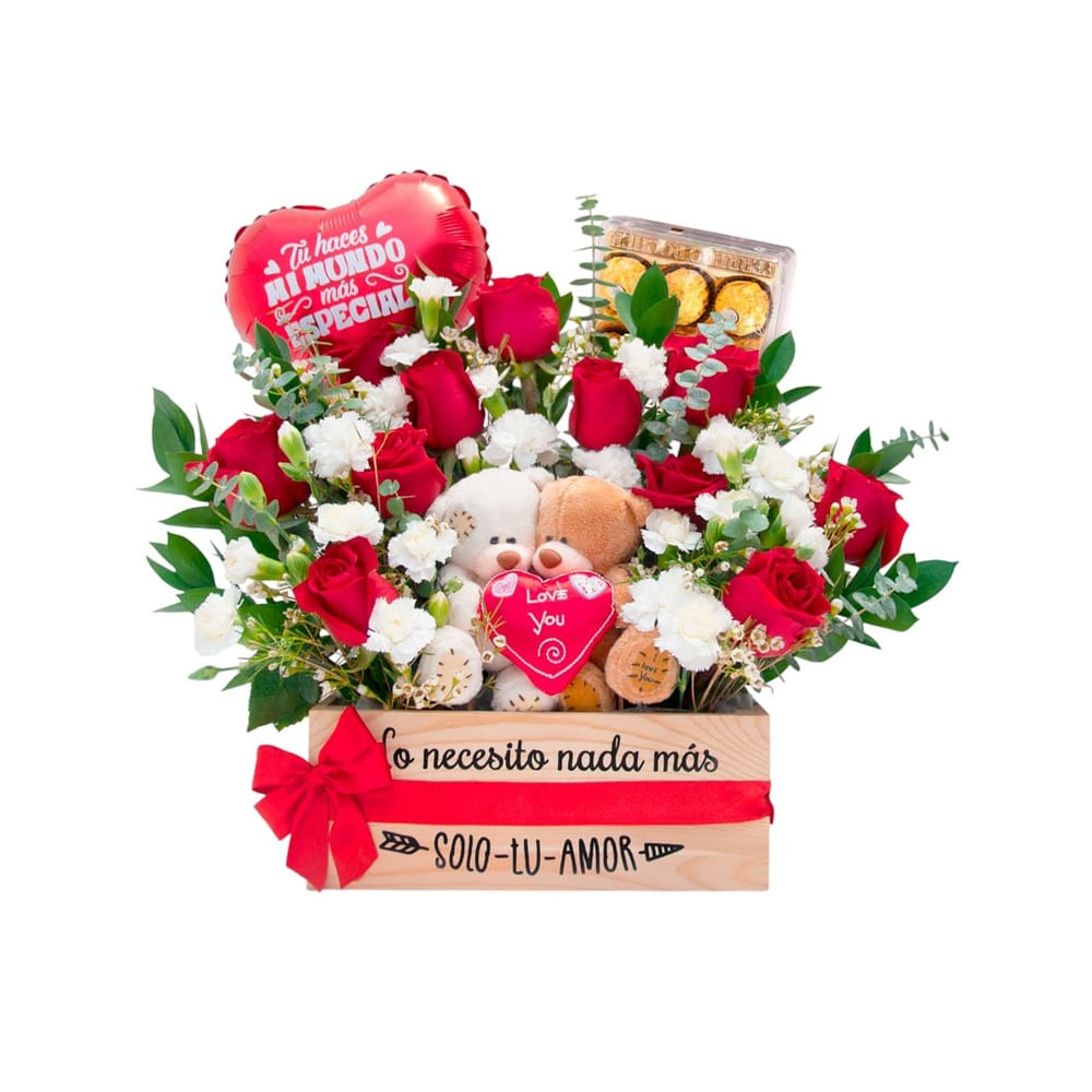 Arreglo Floral I love you con Peluches y Chocolates
