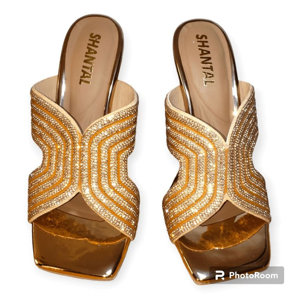 Zapato De Fiesta Mujer Araña Con Brillos Dorado 37