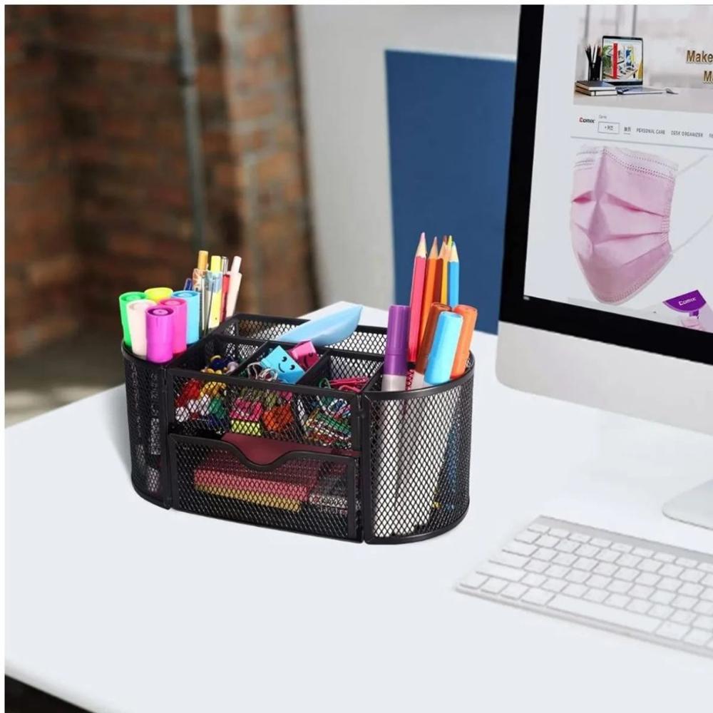 Organizador metálico de escritorio para lapiceros y post-it