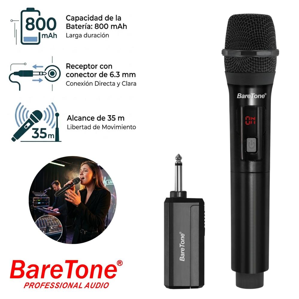 Micrófono Inalámbrico Baretone WM2401 Alcance 35 m Batería 800 mAh