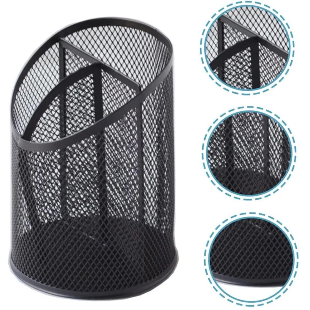 Porta Lápiz 3 Divisiones Malla Negra Metálico