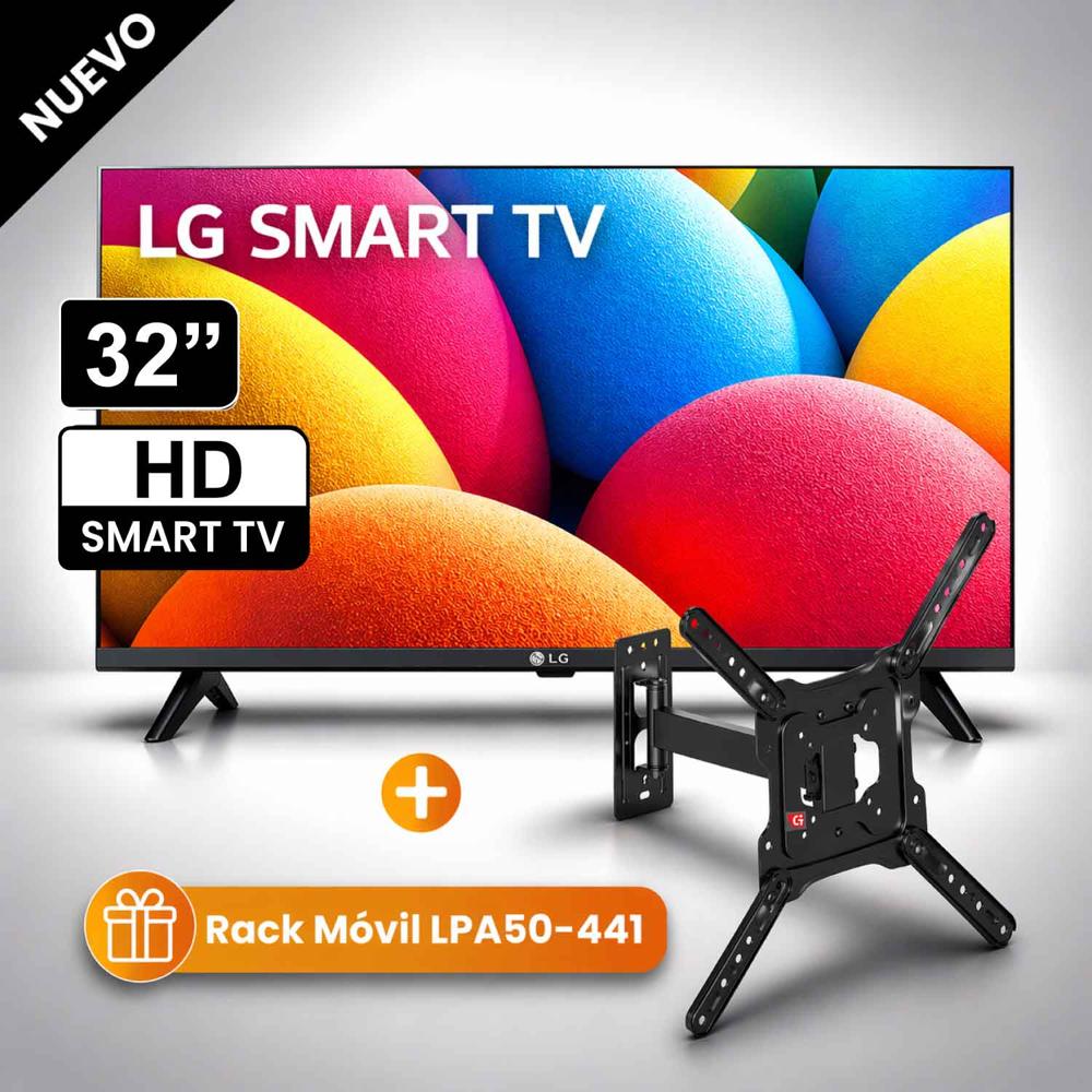 Televisor LG Smart TV 32 HD 32LR600BPSC con webOS y AI ThinQ 2025 con RACK MOVIL