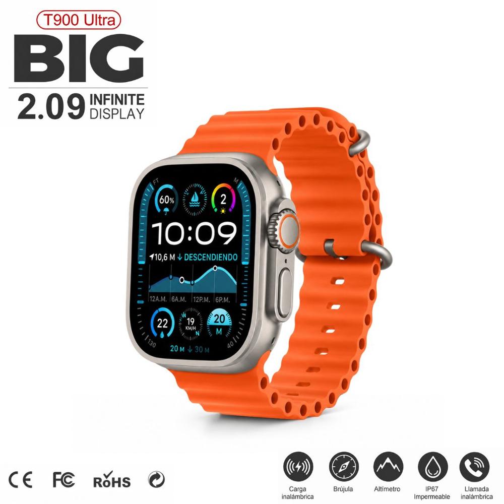Smartwatch T900 Ultra BIG 2.09 Bluetooth Notificaciones Control desde APP Naranja