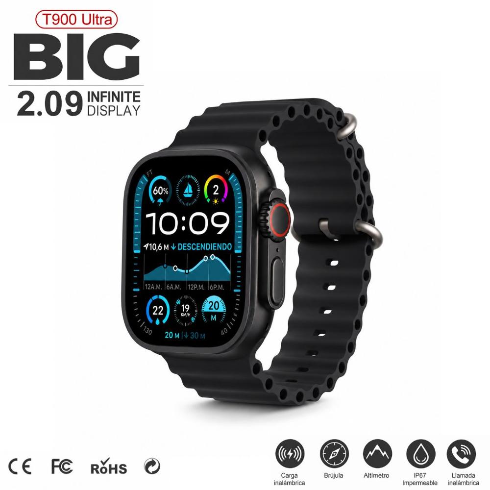 Smartwatch T900 Ultra BIG 2.09 Bluetooth Notificaciones Control desde APP - Negro