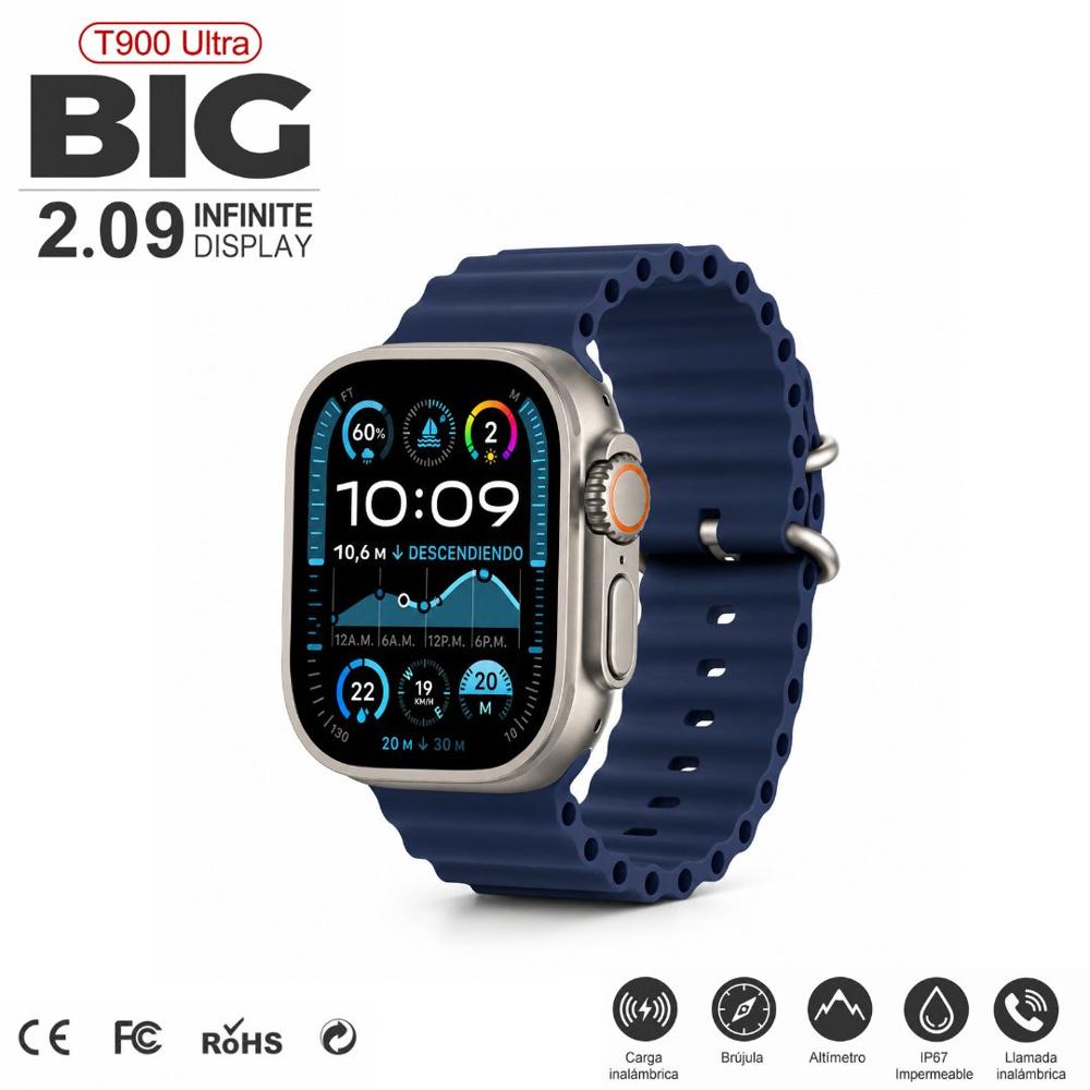 Smartwatch T900 Ultra BIG 2.09 pulgadas Bluetooth Notificaciones Control desde APP - Azul
