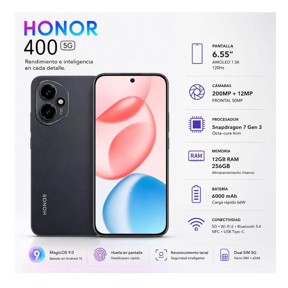Celular Honor 400   12GB RAM 256GB  - Negro