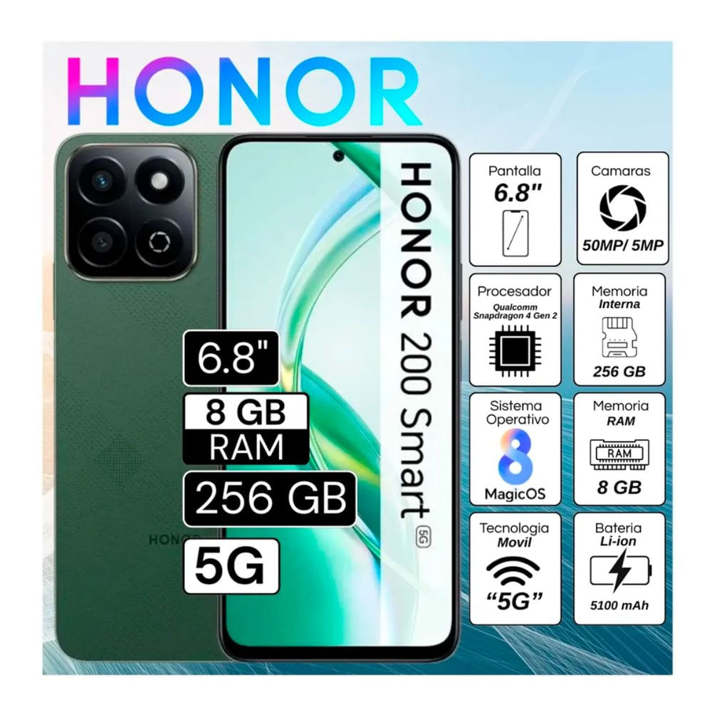CELULAR HONOR 200 SMART 8RAM 256GB VERDE