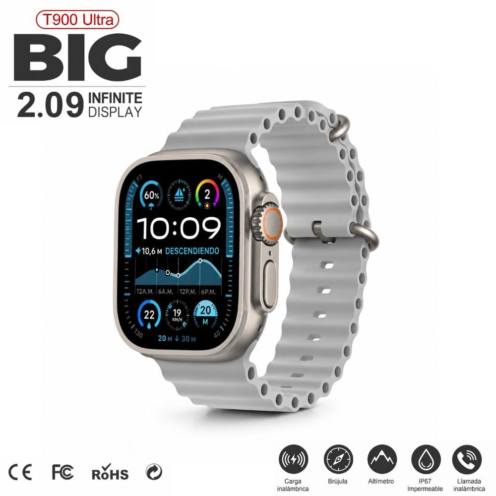 Smartwatch T900 Ultra BIG 2.09 Bluetooth Notificaciones Control desde APP Gris