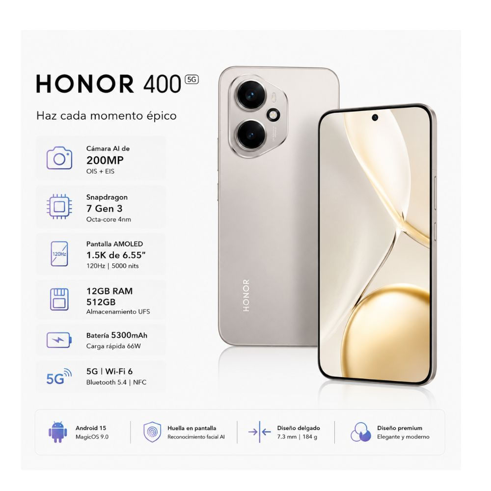 CELULAR HONOR 400 5G 12GB 512GB COLOR - DORADO