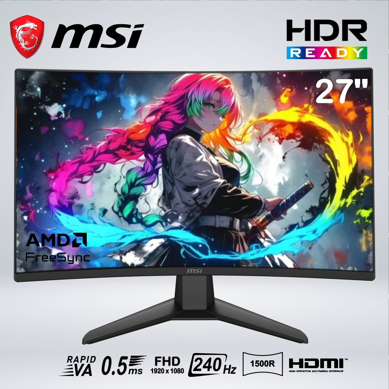 MONITOR GAMER CURVO MAG 274CF X24 FUL HD 27''  rapid VA 240hz 0.5ms HDR 1500R AI VISION