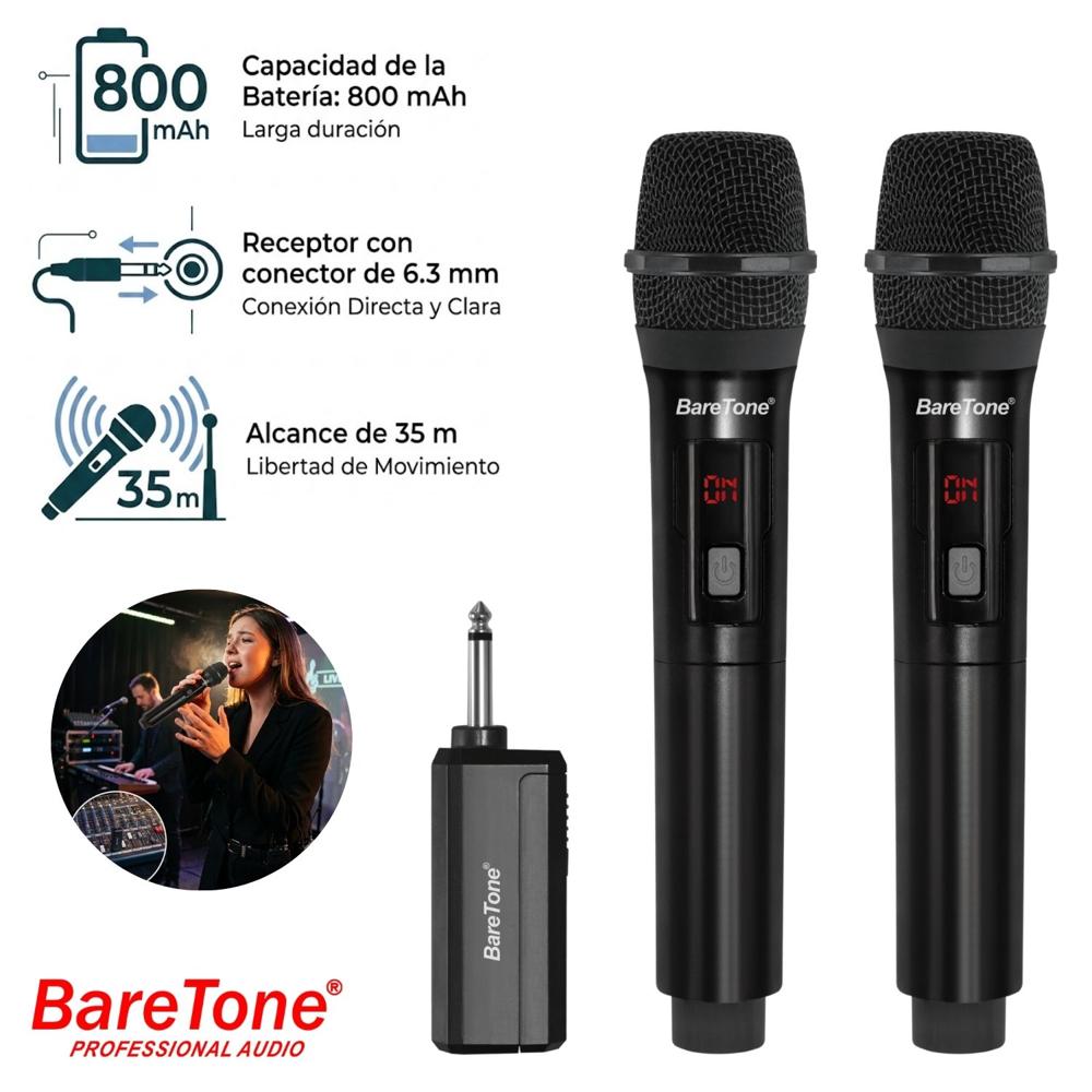 Pack de 2 Micrófonos Inalámbricos Baretone WM2402 35 m Jack 6.3 mm