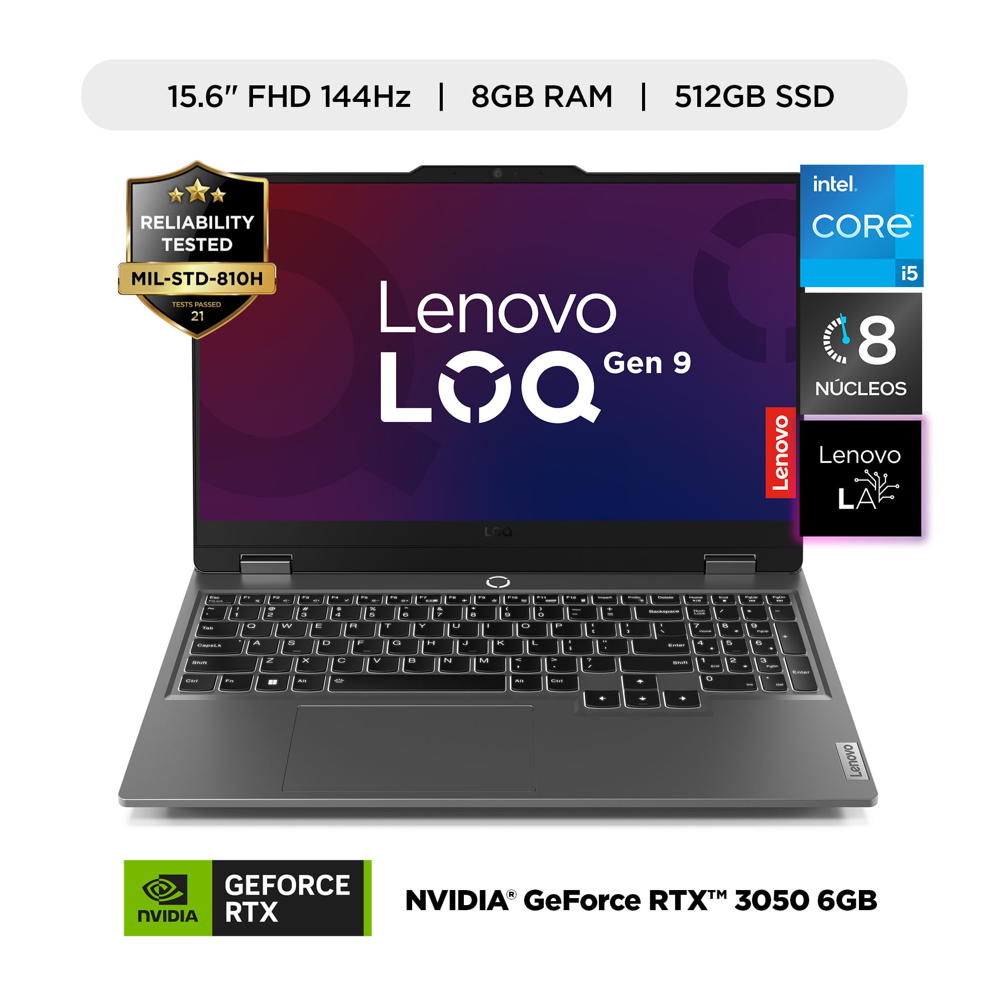 Laptop LENOVO LOQ 15IAX9 15.6"" Intel Core i5 12450HX 8GB 512GB SSD
