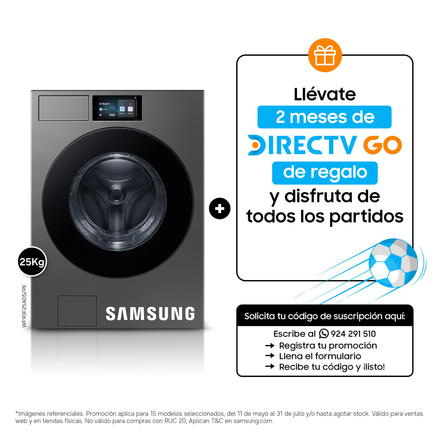 Lavadora Samsung 25Kg WF90F25ADSPE Acero Oscuro