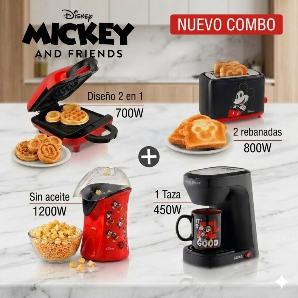 COMBO ATMA MICKEY DISNEY WAFLERA SANDWICHERA-TOSTADORA ELÉCTRICA-CAFETERA ELÉCTRICA-POPCORN