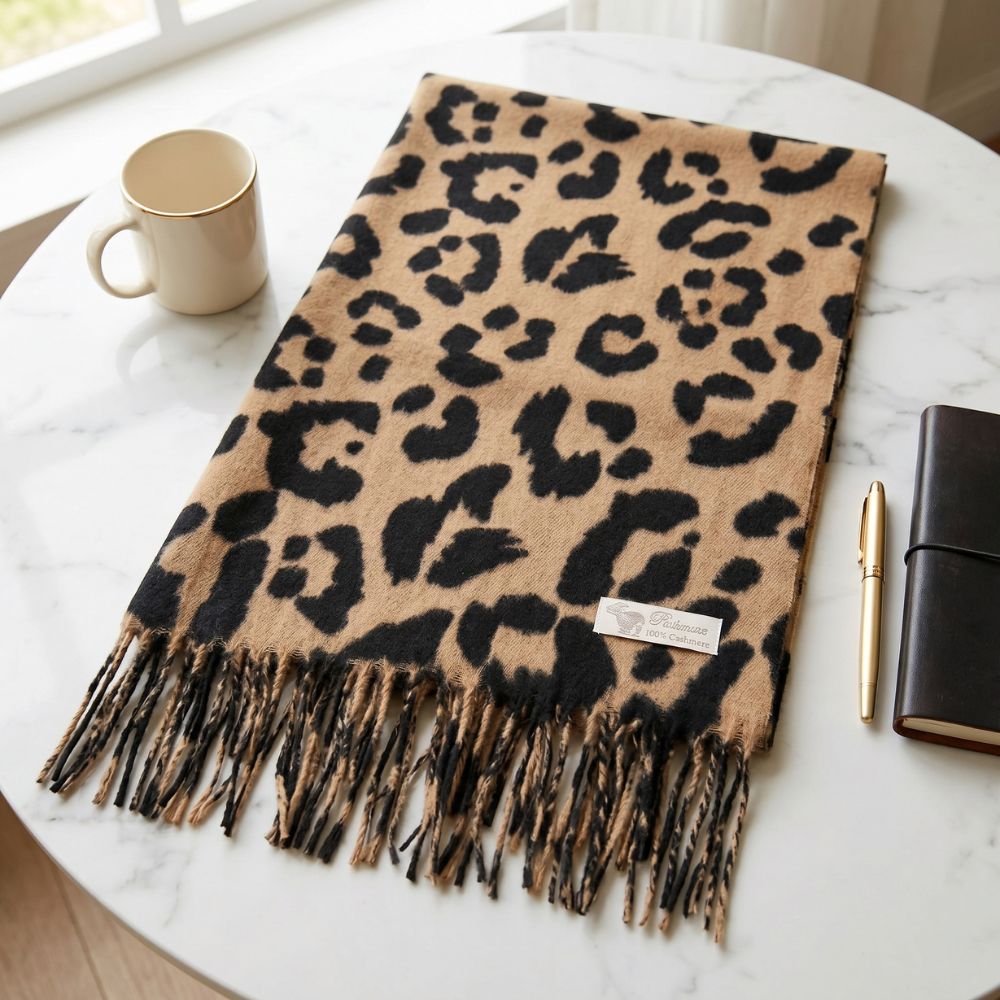 Bufanda Chal Animal Print Marrón