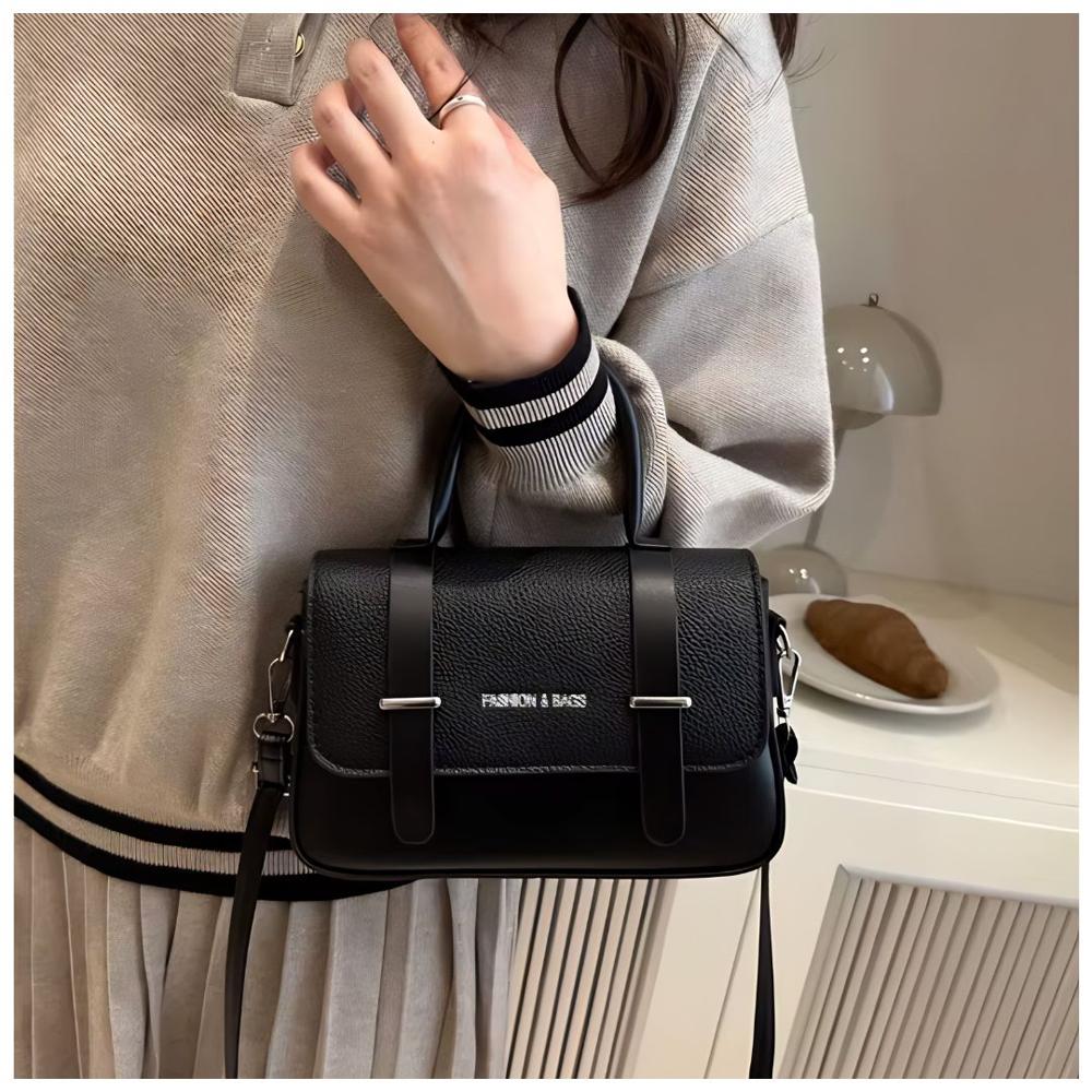 Cartera de Mano Fashion Bags con Asa y Correa Ajustable Estilo Clásico Urbano Negro