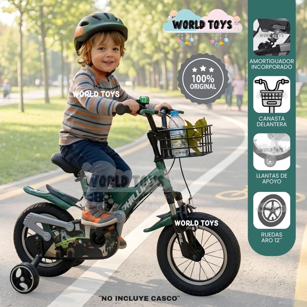 Bicicleta para Niño Aro 12 PHILLIPS KIDS con Canasta Green
