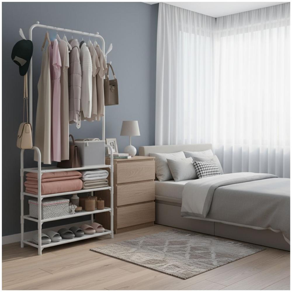 Colgador de Ropa Zapatera Elegante 4 Niveles 152x60x29.5cm Blanco